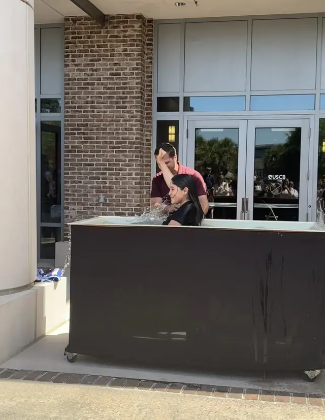 The baptistry set up at the entrance before a baptism service